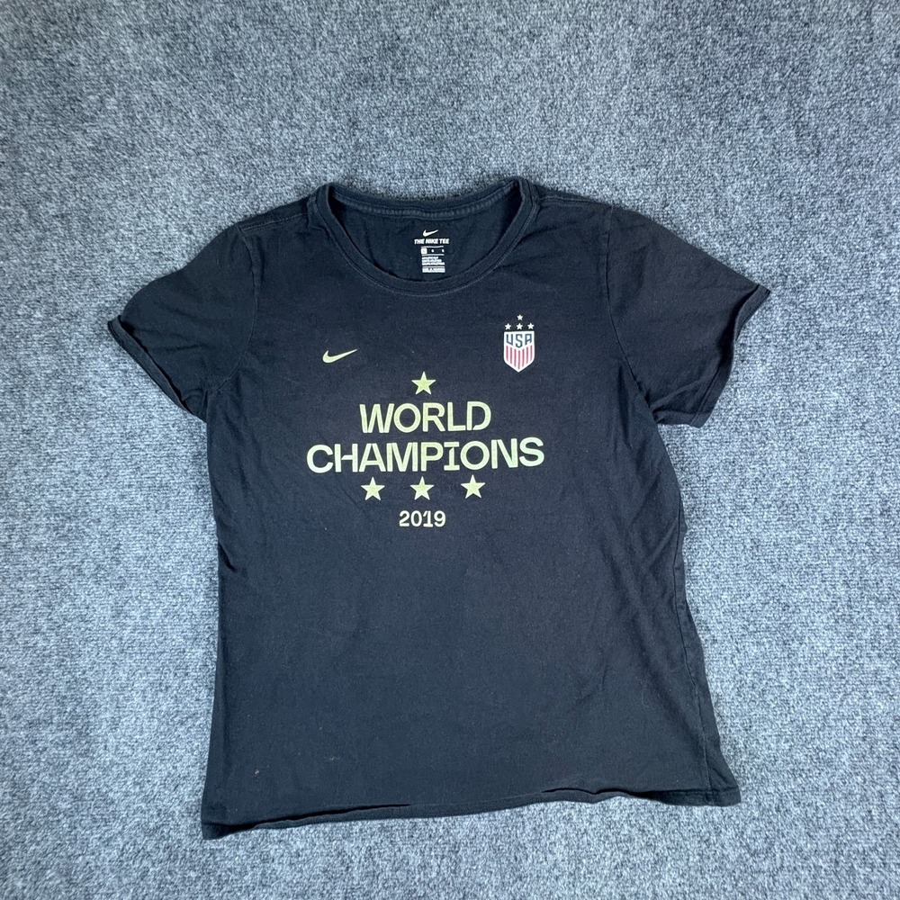 Nike USWNT Soccer World Champions 2019 T-Shirt Womens Large Black Athletic Cut